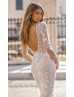 Ivory Sparkling Lace Wedding Dress With Detachable Cape 